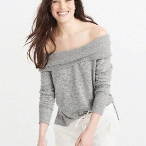 ABERCROMBIE & FITCH X-Large Gray Off Shoulder Sweater Sweatshirt Strech Cozy